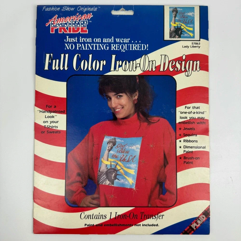 Vintage 1990‎ American Pride Iron On Transfers Lady Liberty Eagle Set of 2
